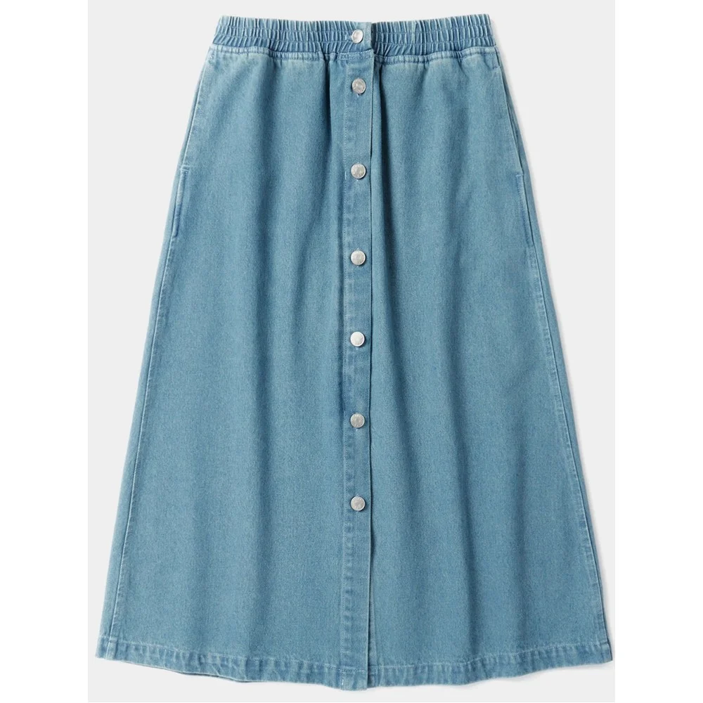 SL-LABEL FRONT BUTTON DENIM SKIRT 淺色牛仔