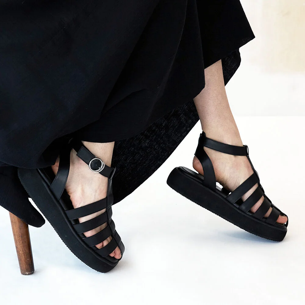 Ares Caged Sandals Leather Black