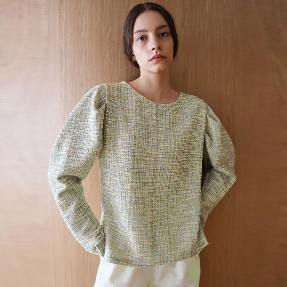粗花呢 泡泡 綠色 T恤_Tweed Puff Green TS