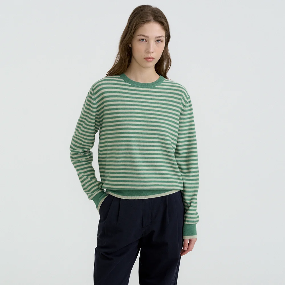 Classic Round Neck Knit (Green Stripe)