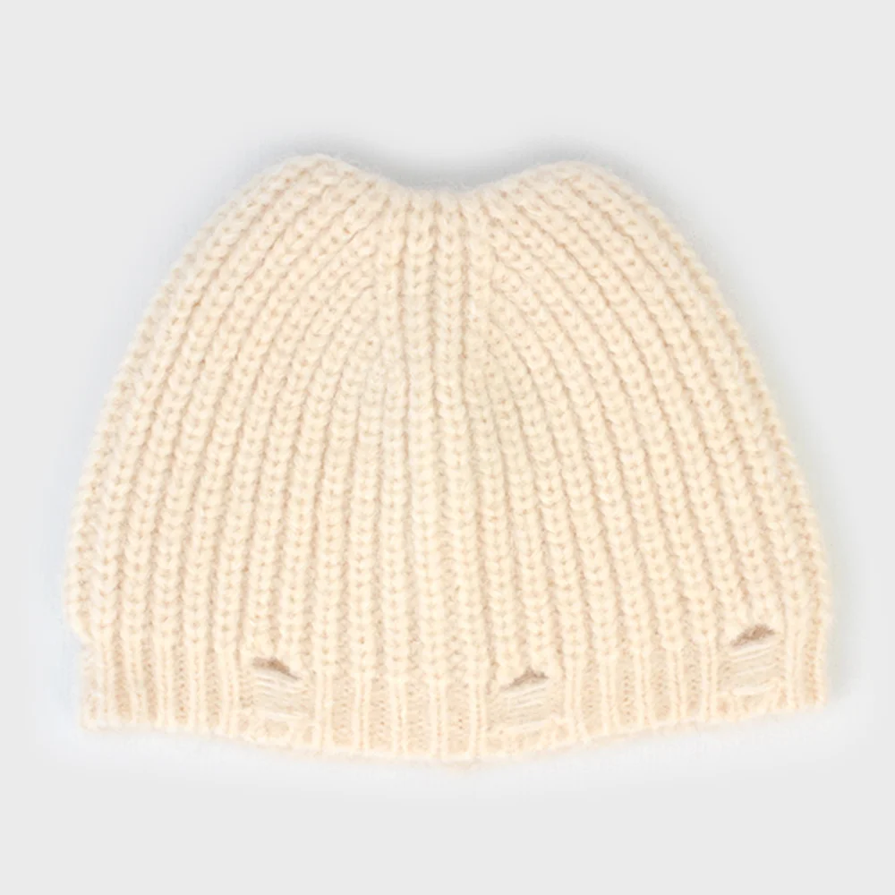 Wool Cat Ivory Damage Beanie 貓耳帽