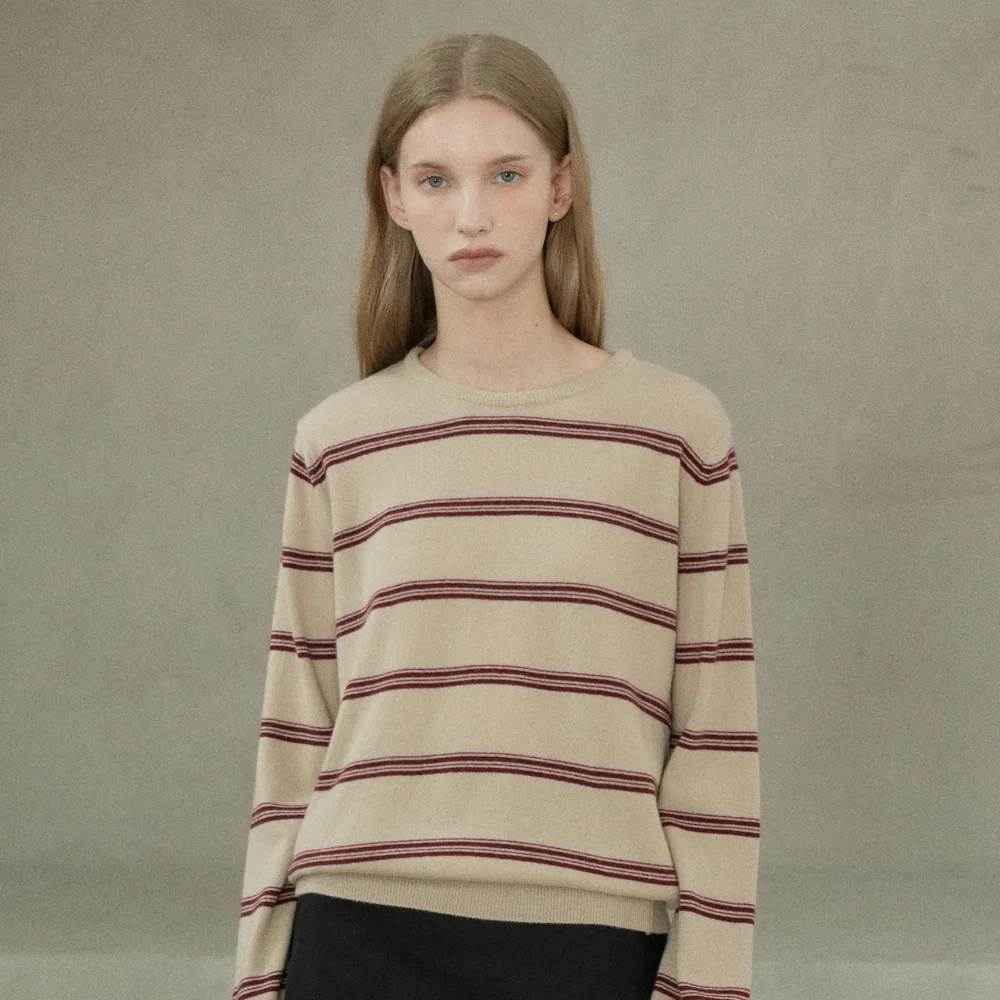 Merino Wool 100% Striped Round Knit (beige)