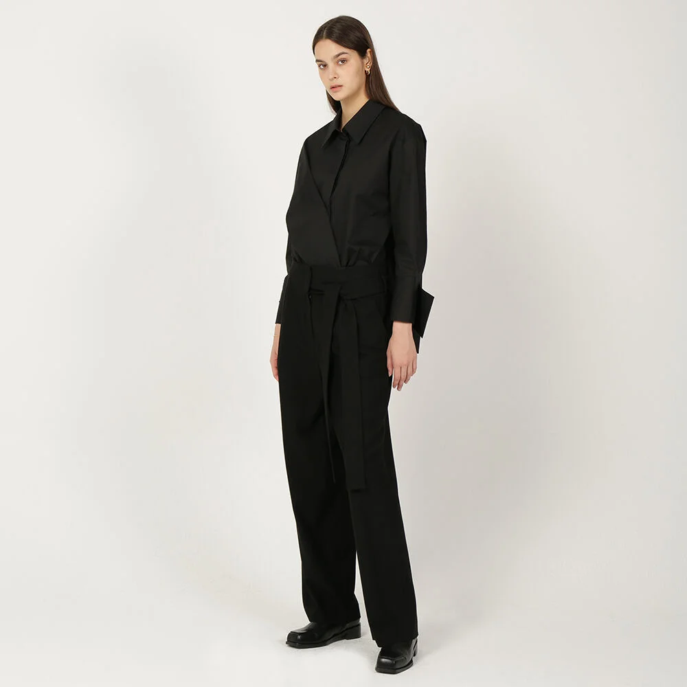 Tuck Detail Wide Pants_Black