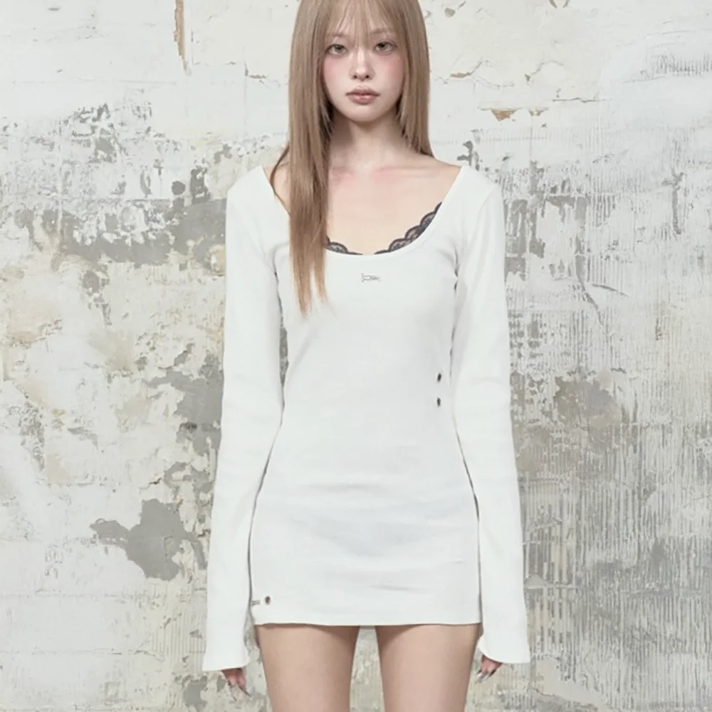 Layered Lingerie long Slip Dress (White)