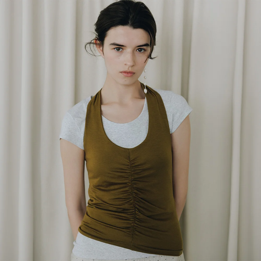 Shirred Halter Jersey Top SW6ME764_2color