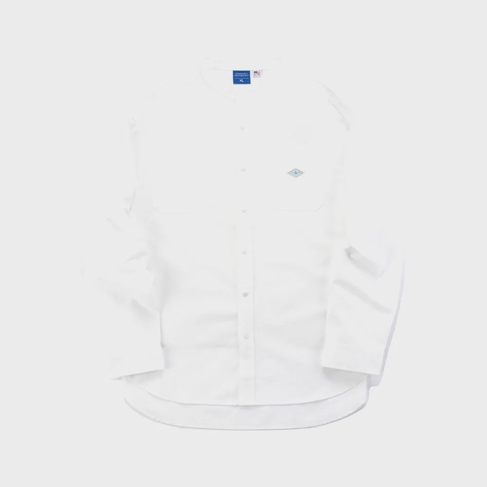 1754 CROWN OVERFIT OXFORD HENLY NECK SHIRTS 白色