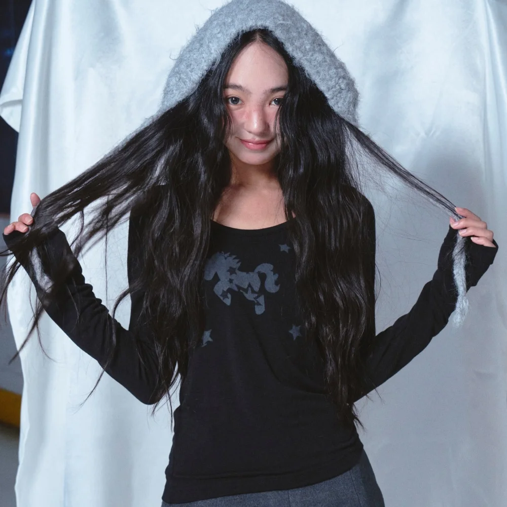 Star Unicorn Printed Long Sleeve Black