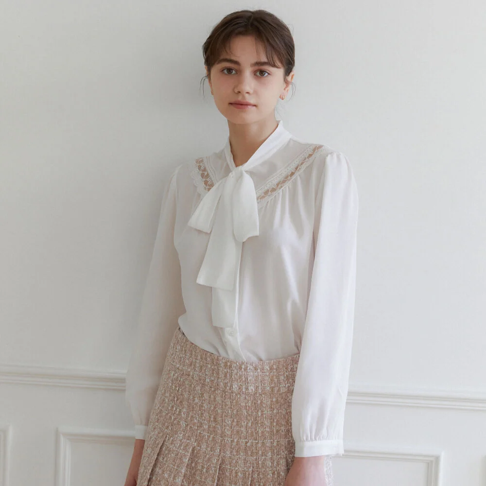 White Lace tie blouse
