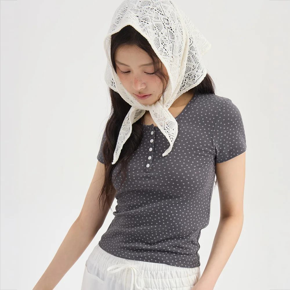 Chouetties by LUCKY CHOUETTE Star Pattern Baby Fit Short Sleeve T-Shirt (gray) LATAX26410GYX