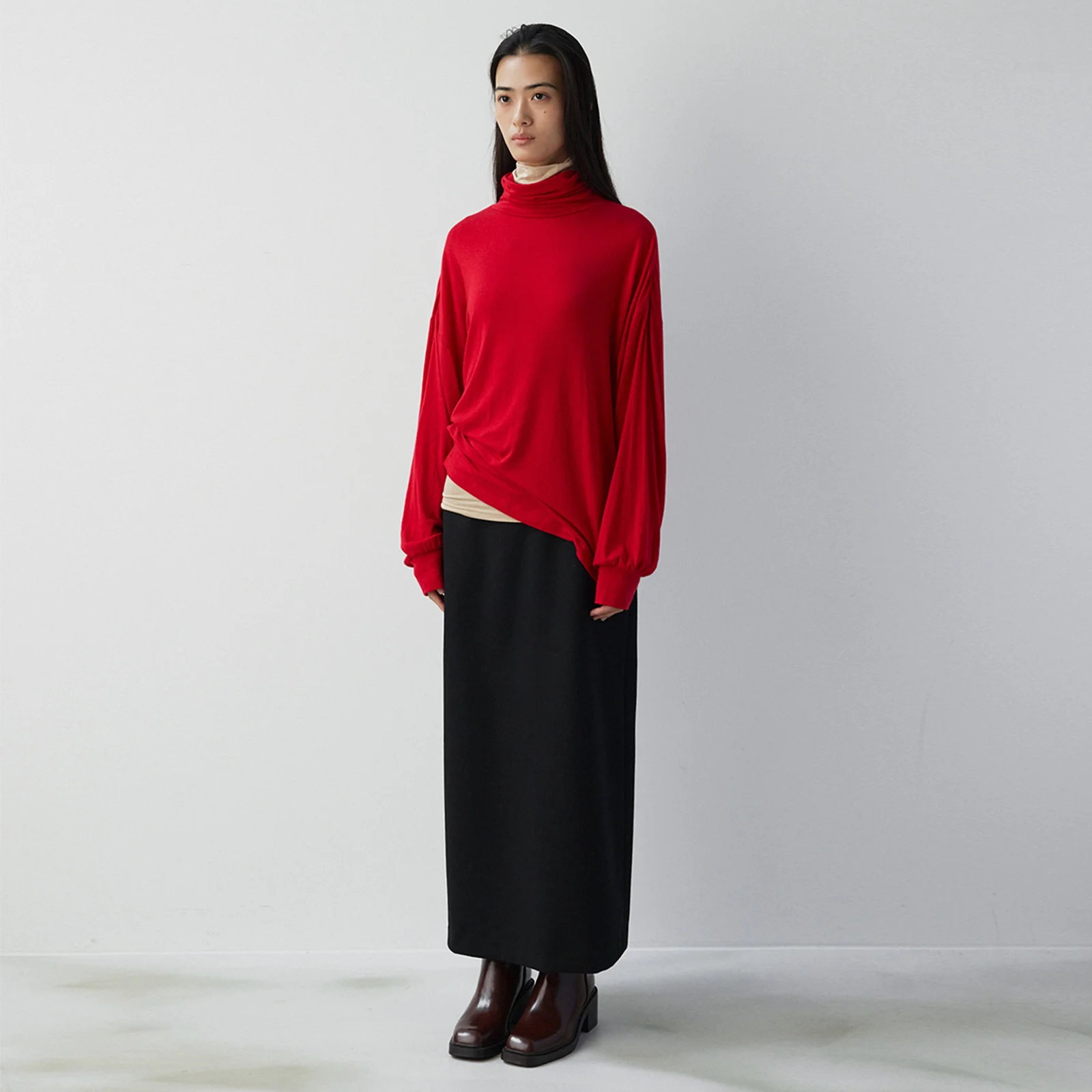 Wool Banding Skirt-Black