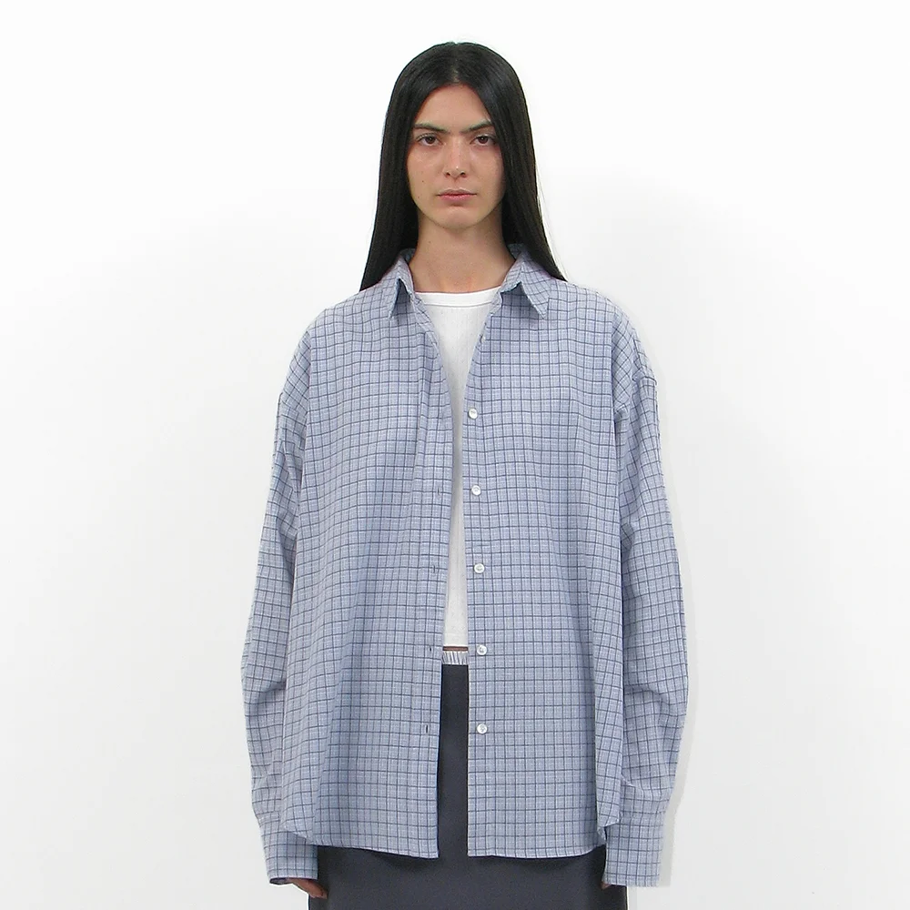 PLAID CHECK OVERSIZED SHIRT_DUSTY SKY