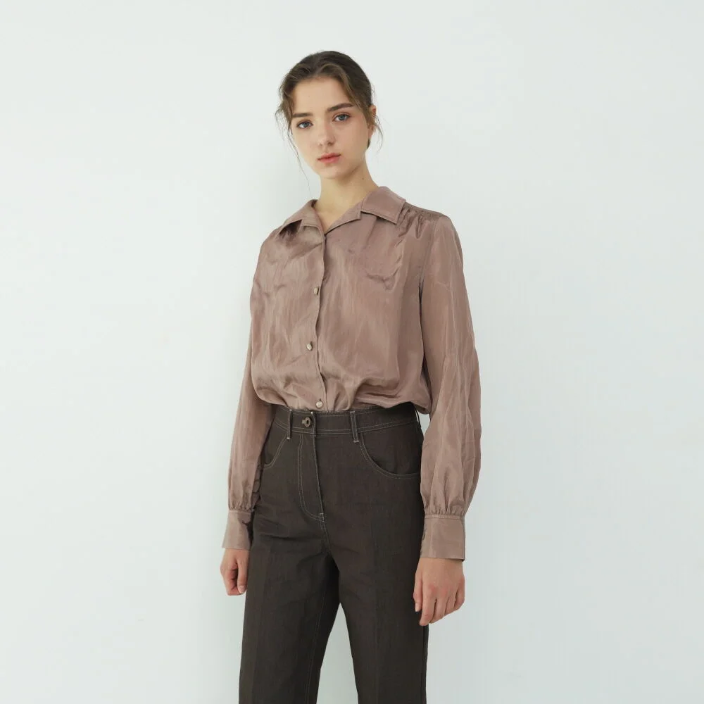 Blouse Open Collar Ripe Plum