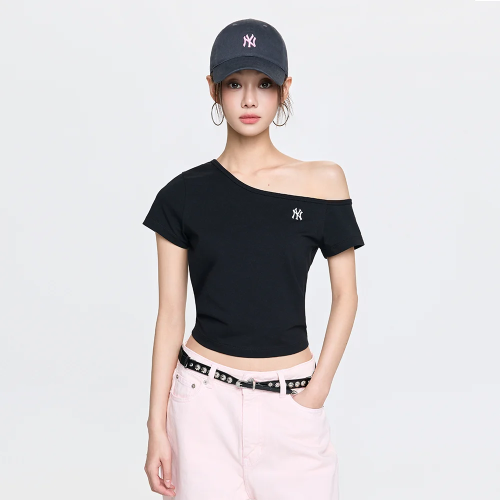 女裝 基本款 露肩 短袖 T恤 NY (Black)