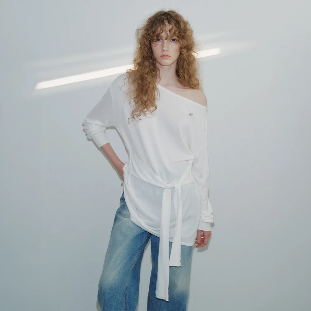 Fluid Tie Knit Dress (Ivory)