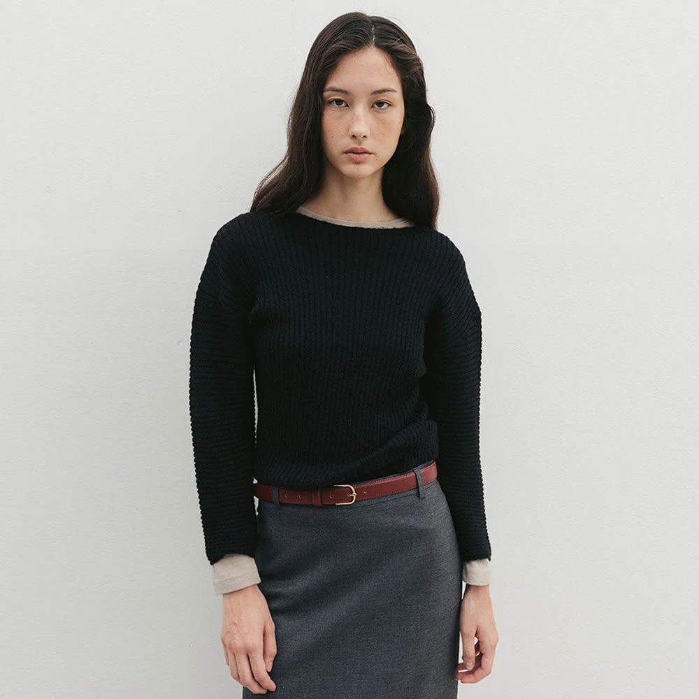 Pleats Long Sleeve Knit(Black)
