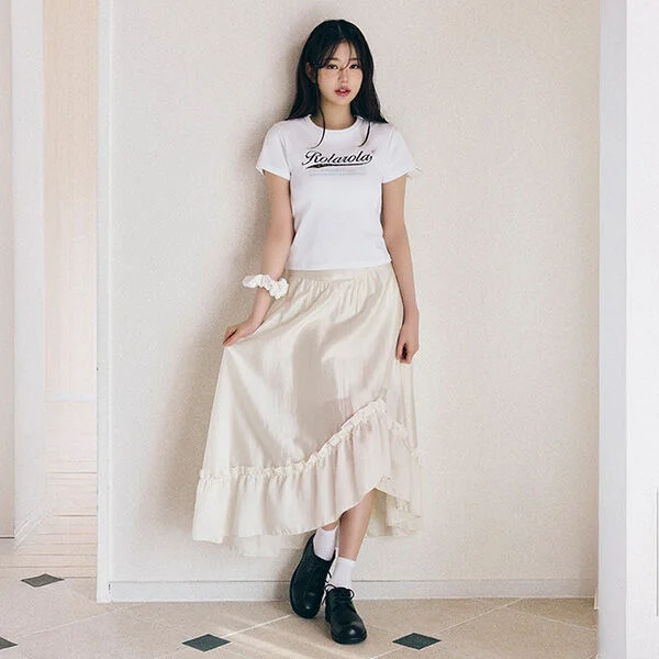 UNBALANCE SHIRRING LONG SKIRT IVORY
