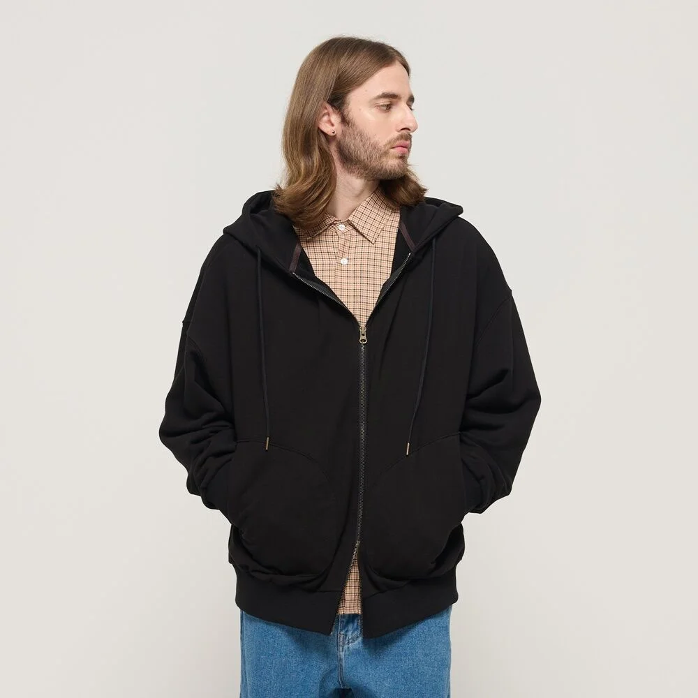 CIRCLE POCKET OVER FIT HOOD ZIP UP (BLACK)