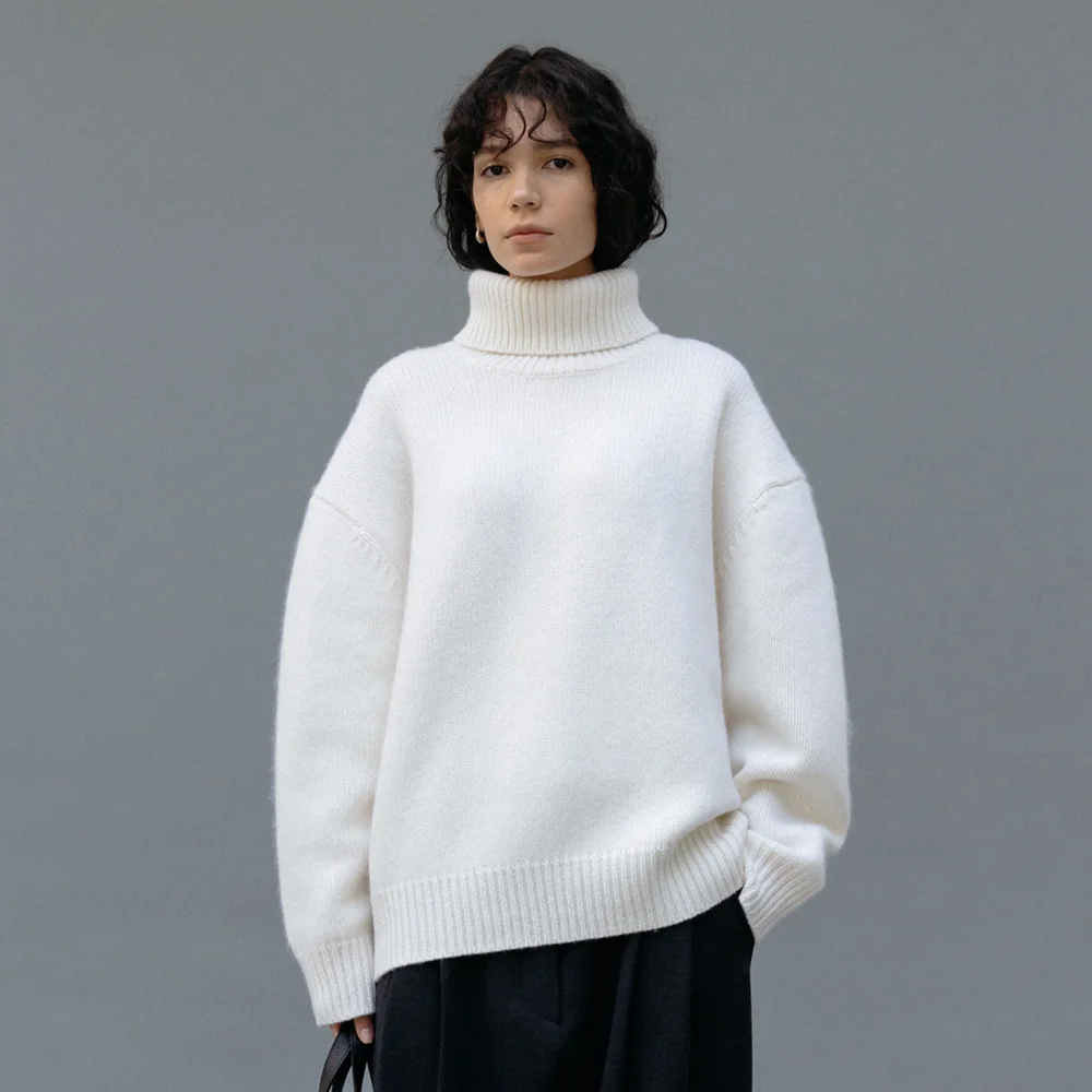Merino Wool Roll Neck Knit (Ivory)