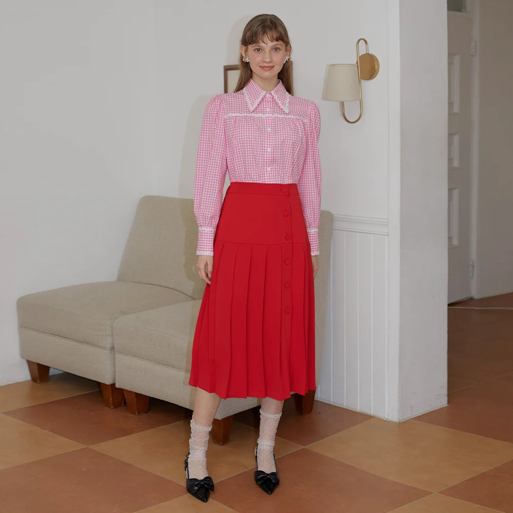 RED PLEATS WRAP SKIRT