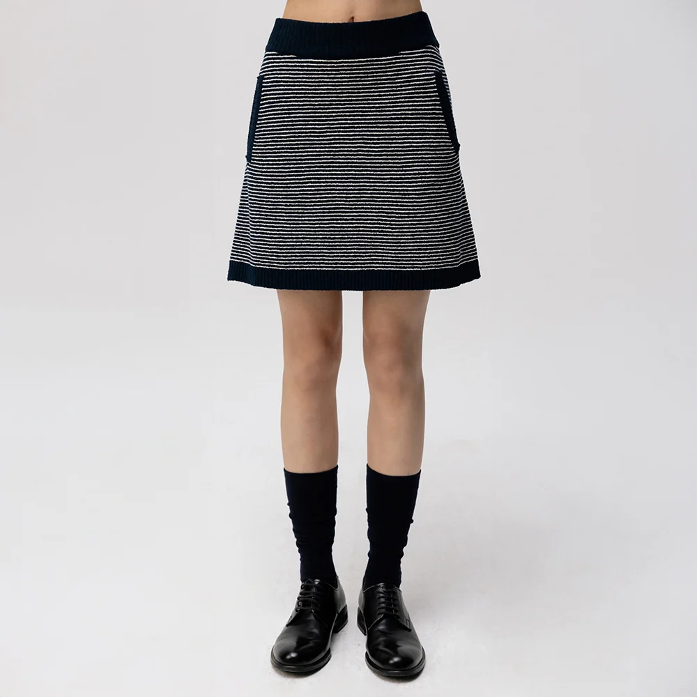 Fluffy Boucle Stripe Skirt (Navy)