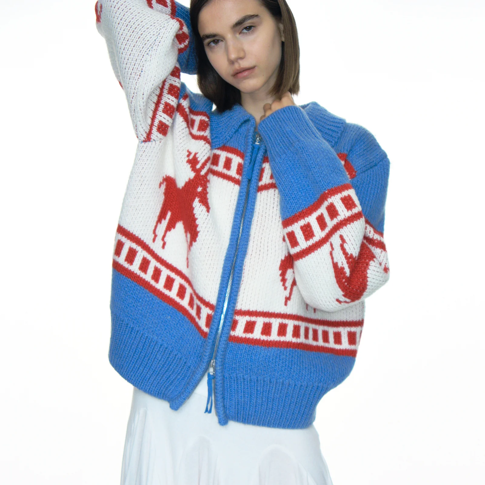 COWICHAN KNIT ZIP-UP CARDIGAN_PASTEL BLUE