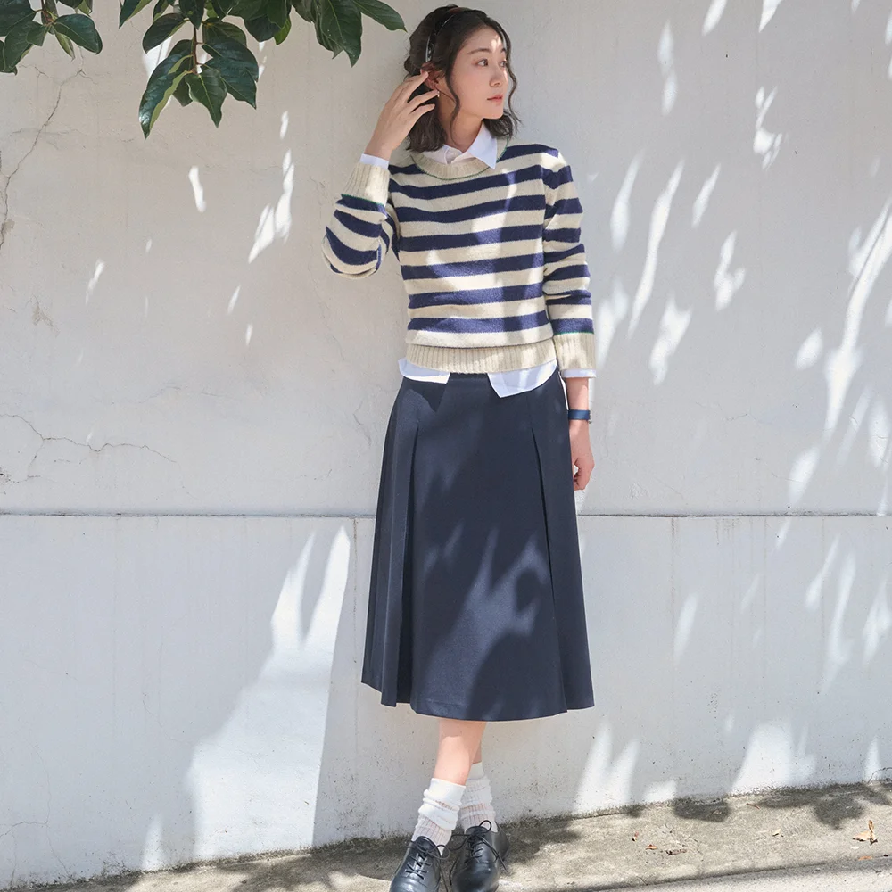 JOSEPHINE-PLEATED SKIRT_Navy
