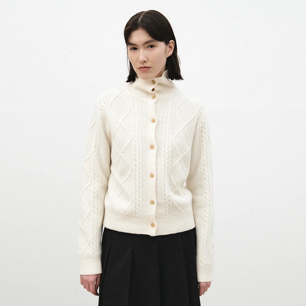 fisher high neck cardigan - ivory