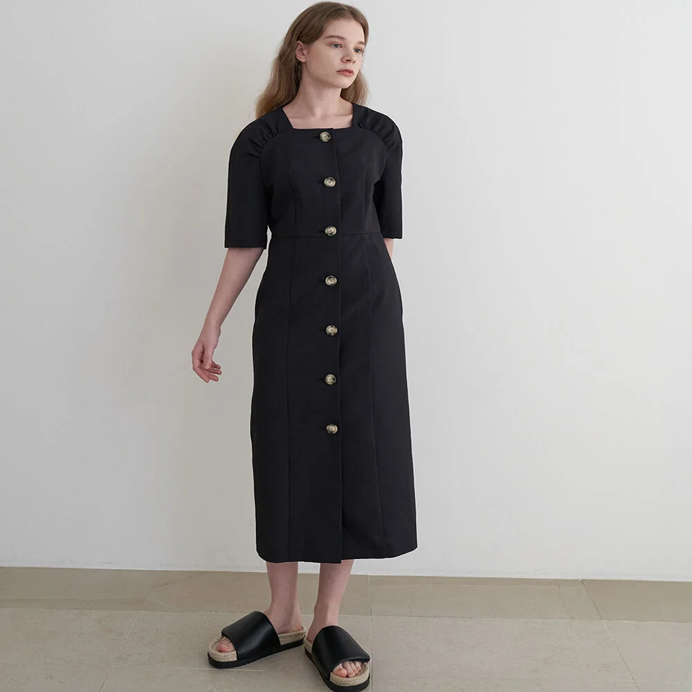 Gathered Sleeve Dress (Dark Navy)