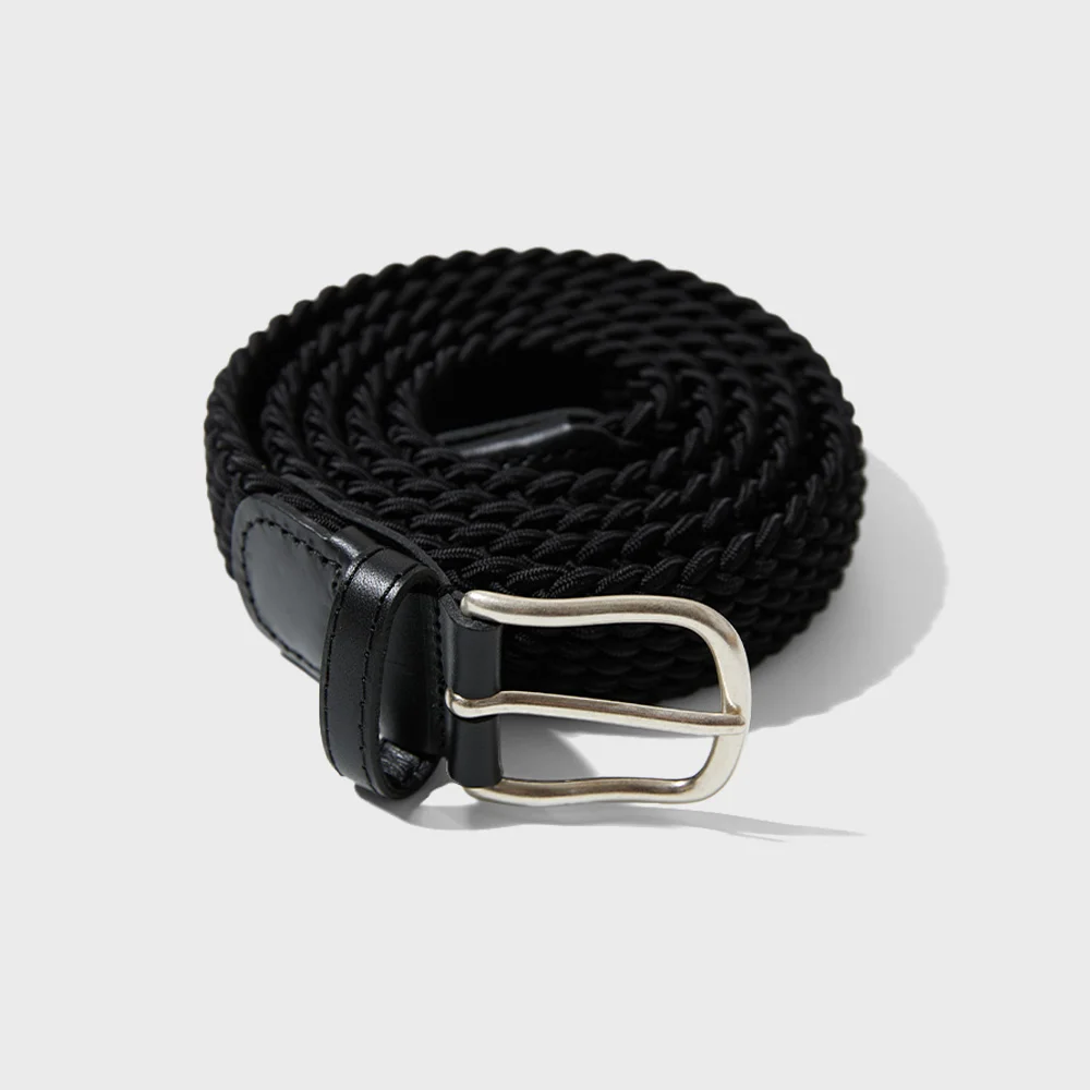 Peninsula Elastic Braided Leather Belt Black