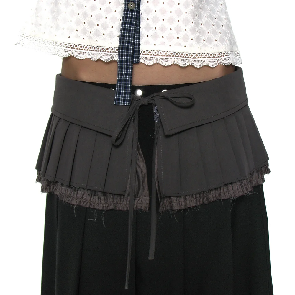 TURN OVER PLEATED WRAP SKIRT_CHARCOAL