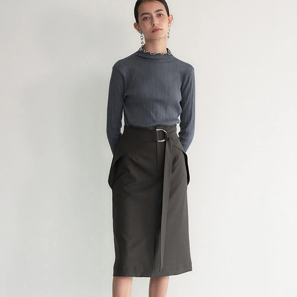 004 D Belted Midi Wrap Skirt (Deep Brown)