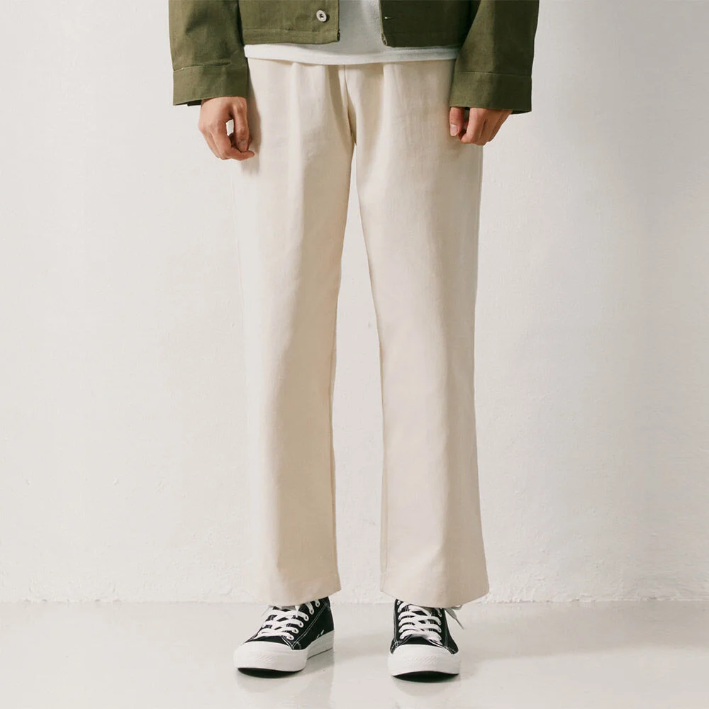 (Unisex)完美 寬版 鬆緊帶 褲子_Natural Cream