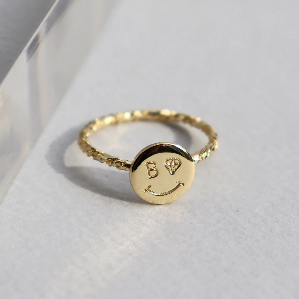 Simple smile coin gold Ring 笑臉 金色 硬幣戒指