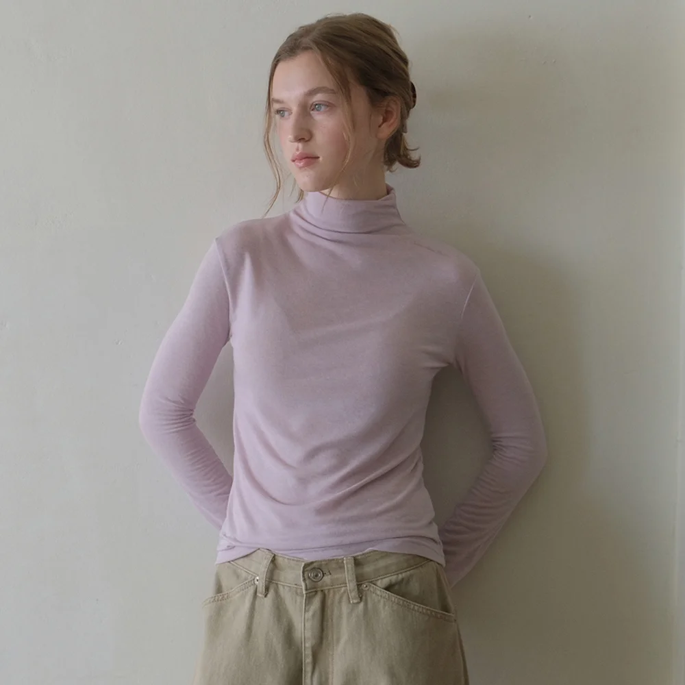Lettering Turtleneck Top - Lavender Pink