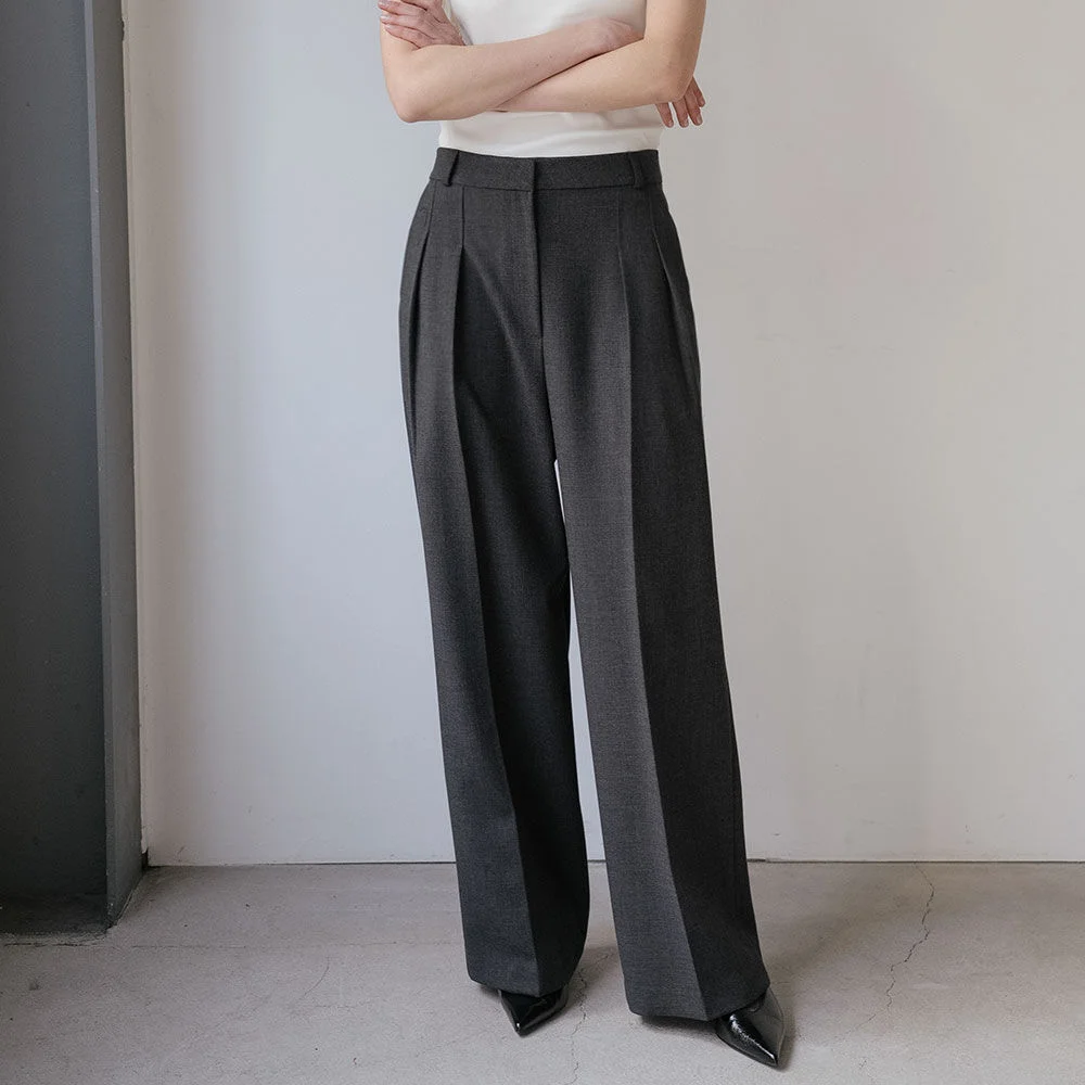 Basic Two-tuck wide pants _Charcoal