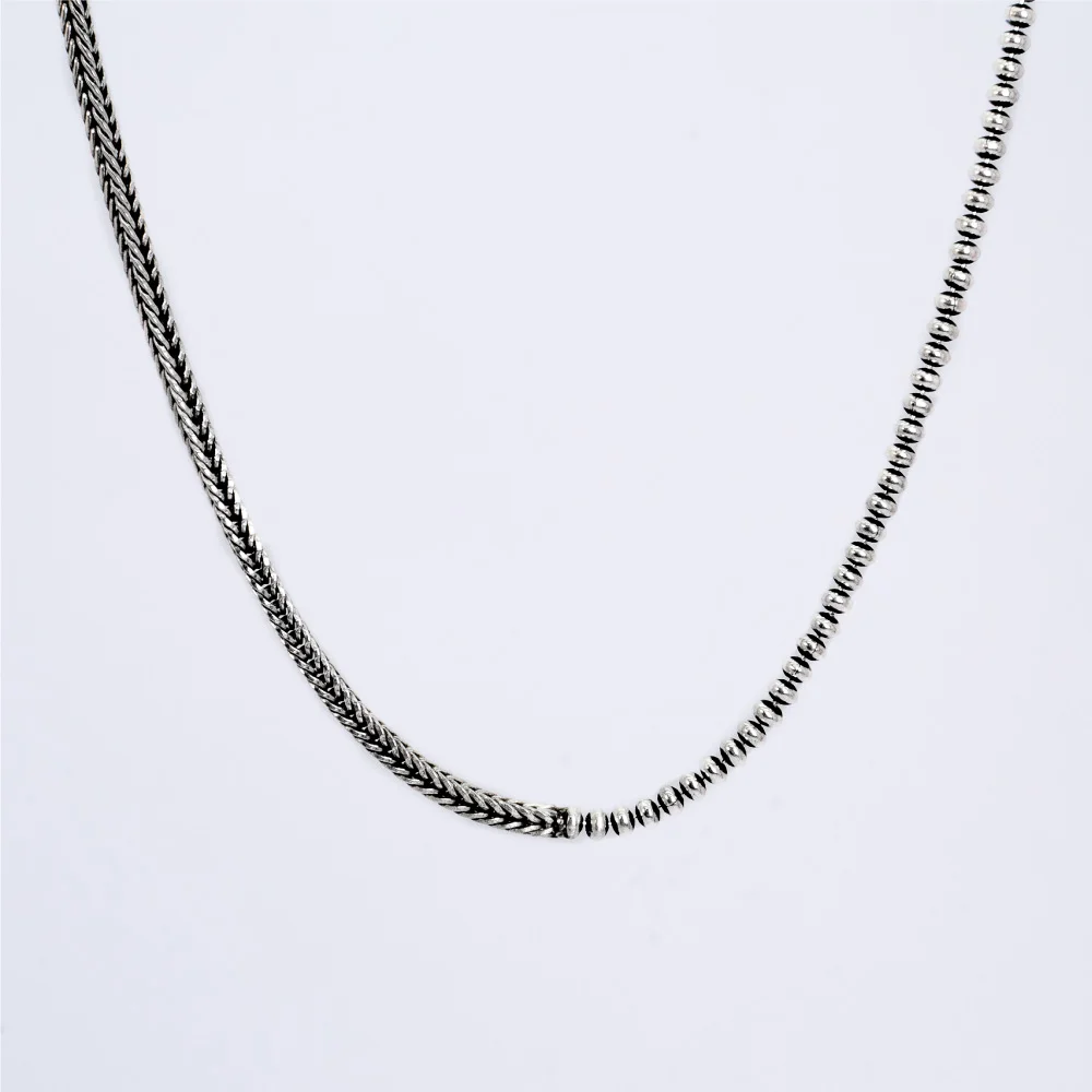 HR 330N_Silver Half & Half Chain Necklace