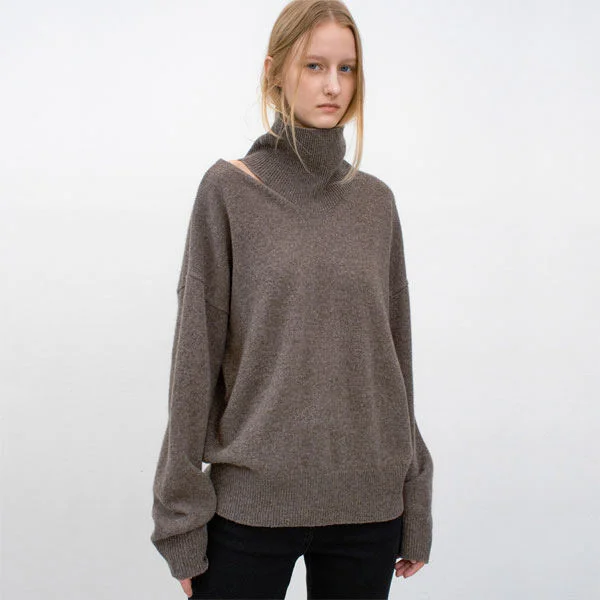 YAK BLENDED CUT OUT HIGH NECK KNIT (T-7143)