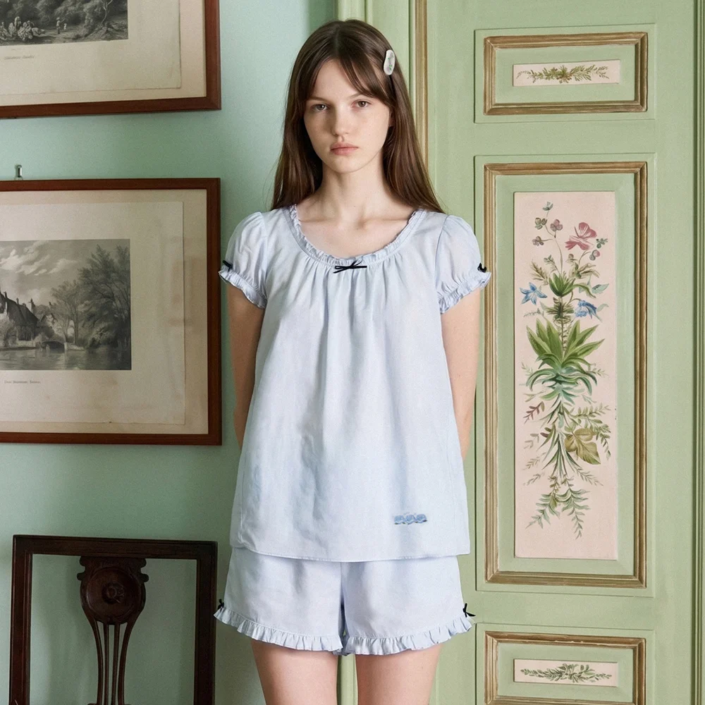 Ribbon Puff Pajama SET-UP (Blue)