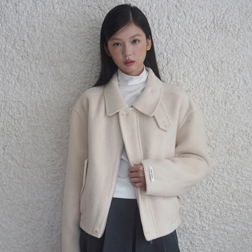 (woman) 飾扣 手工製 半 大褸_Ivory