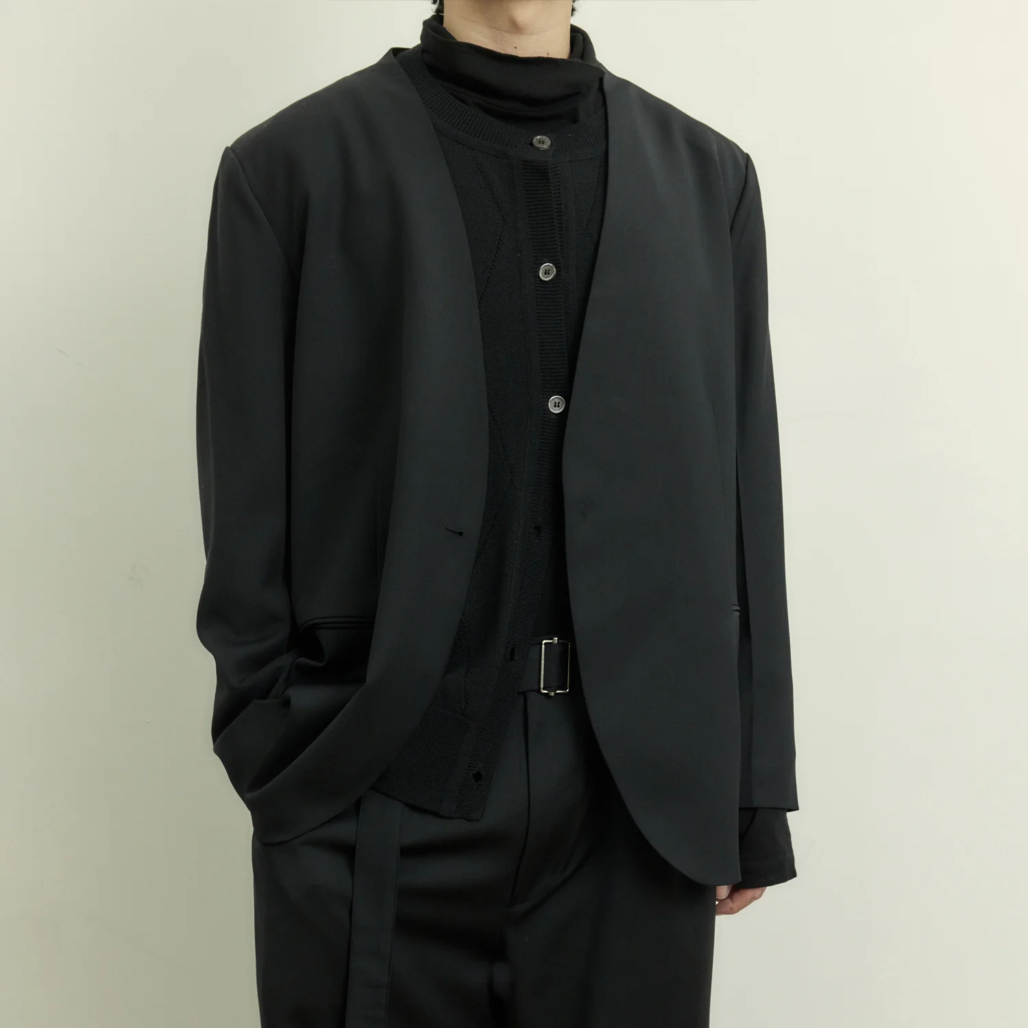 Collarless Jacket - Black