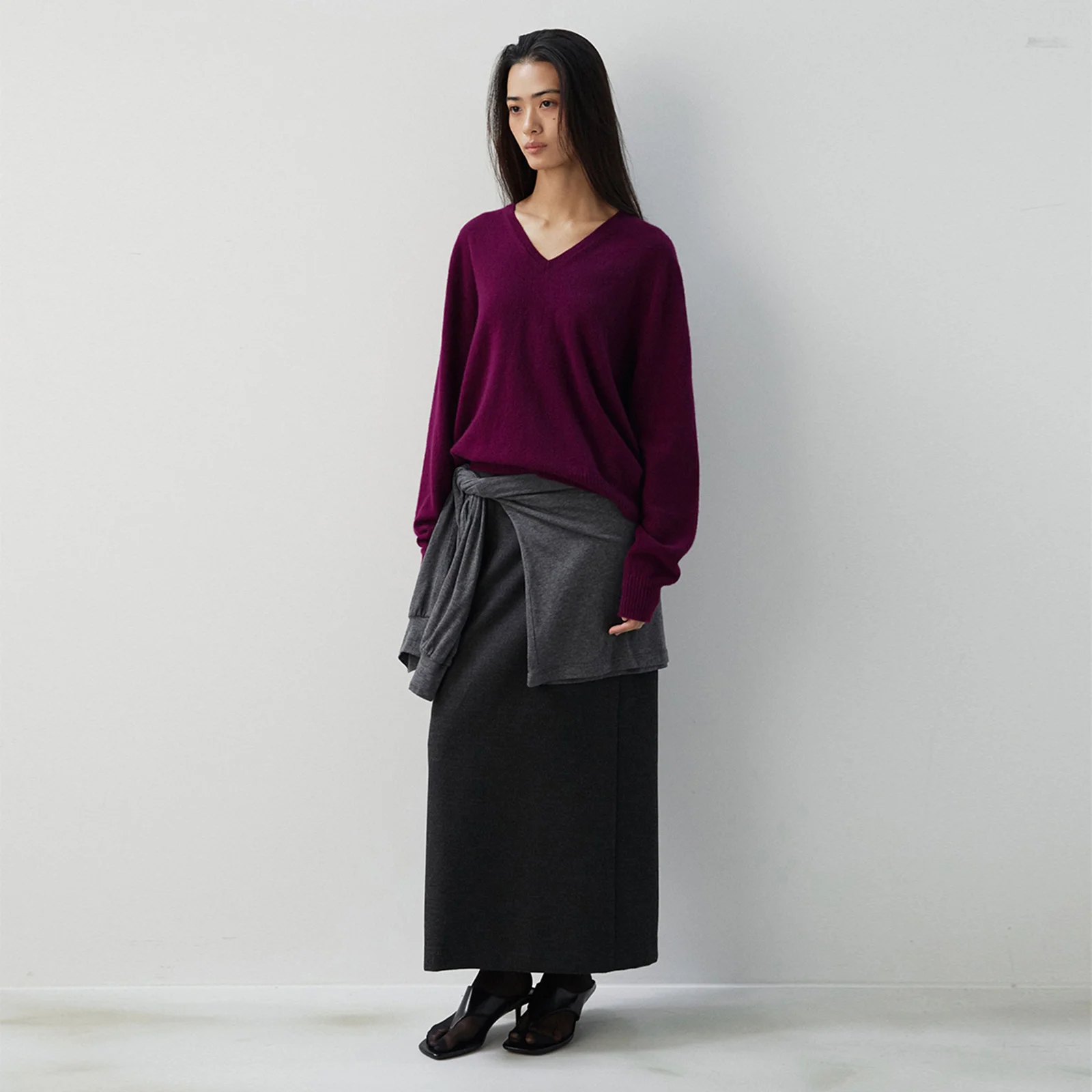 Wool Banding Skirt-Charcoal