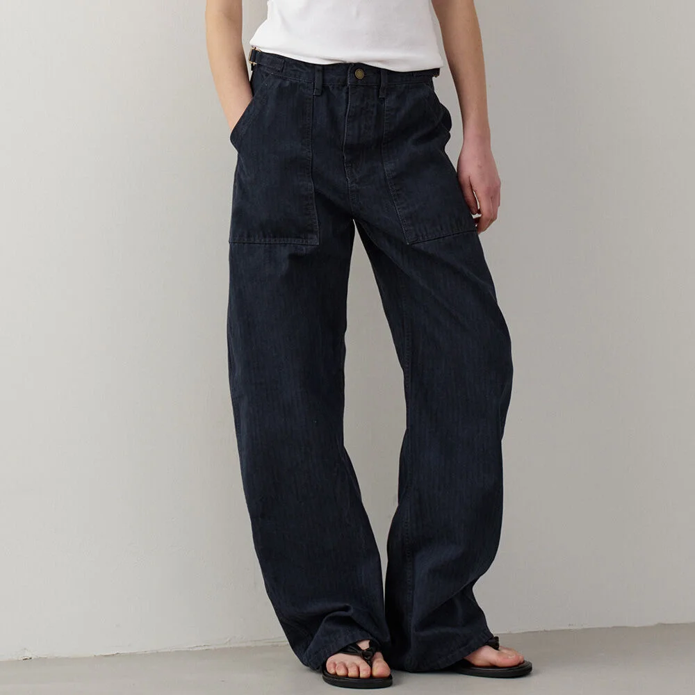 牛仔 圓領 工裝 褲子_vintage midnight