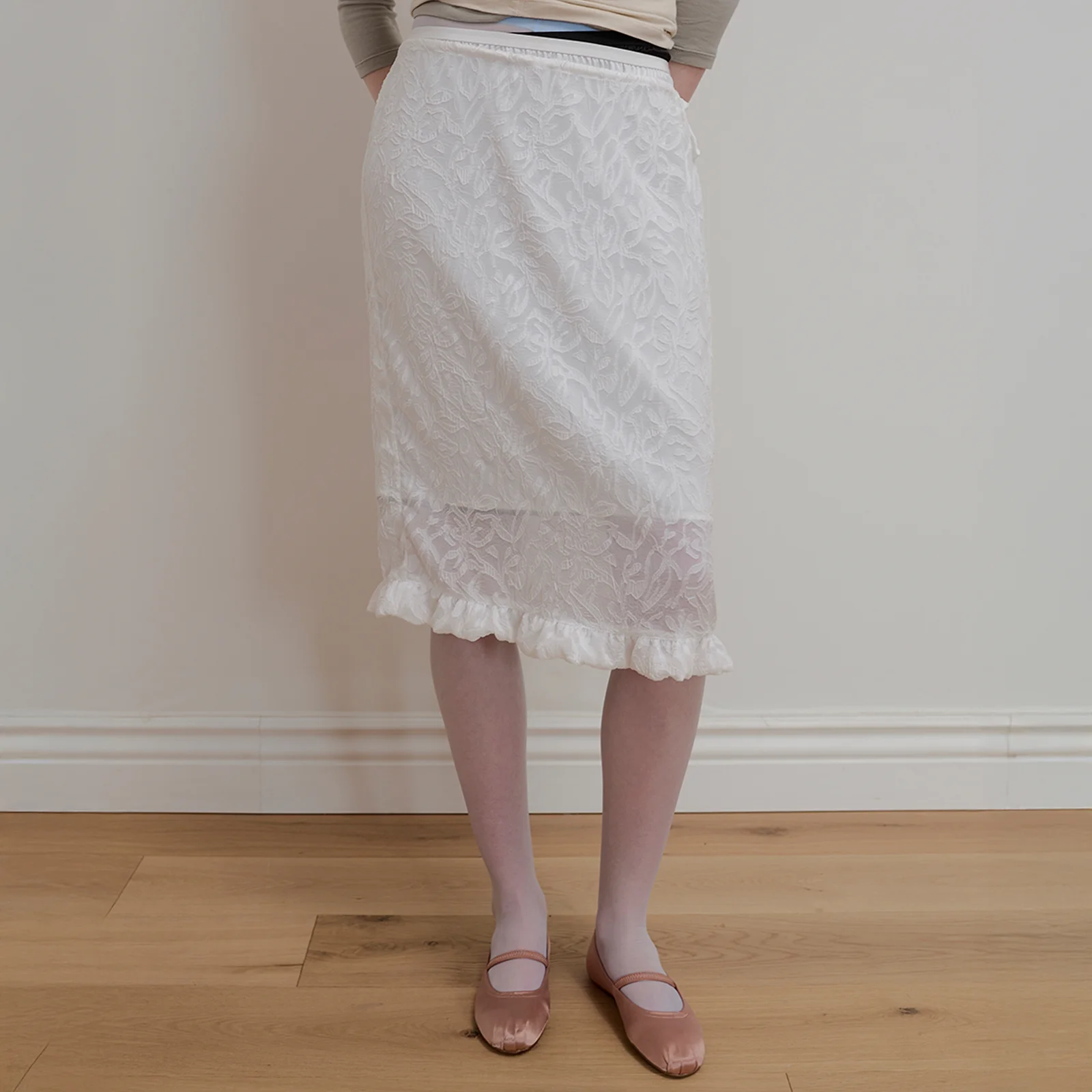 FRILL LACE LAYERED SKIRT - WHITE