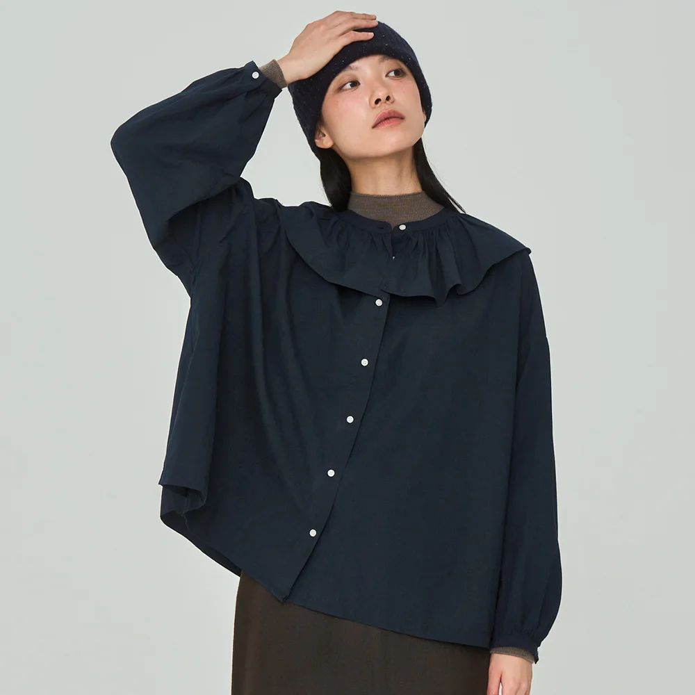 Big Frill Collar Navy Blouse