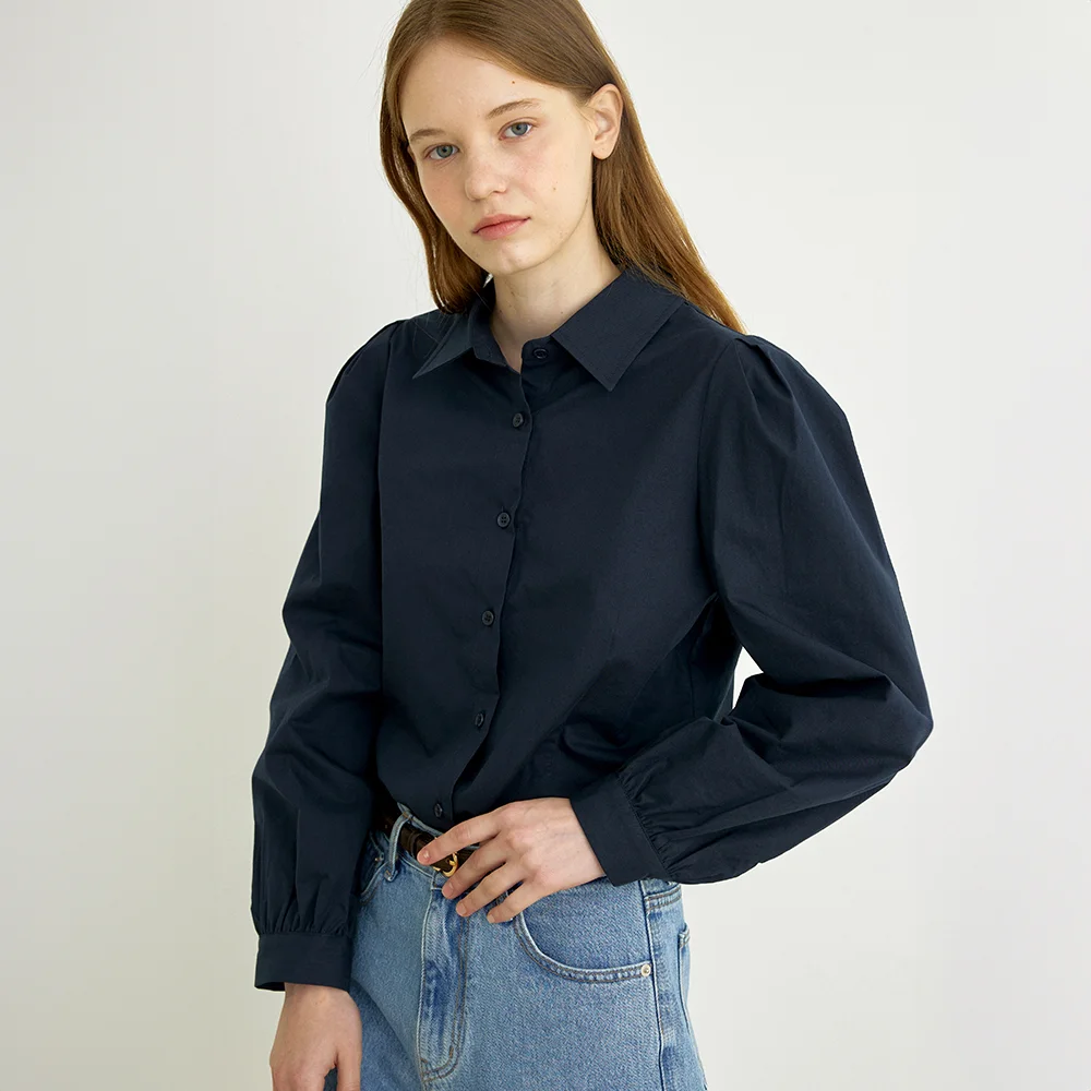 Ellen pintuck shirt (Navy, White)
