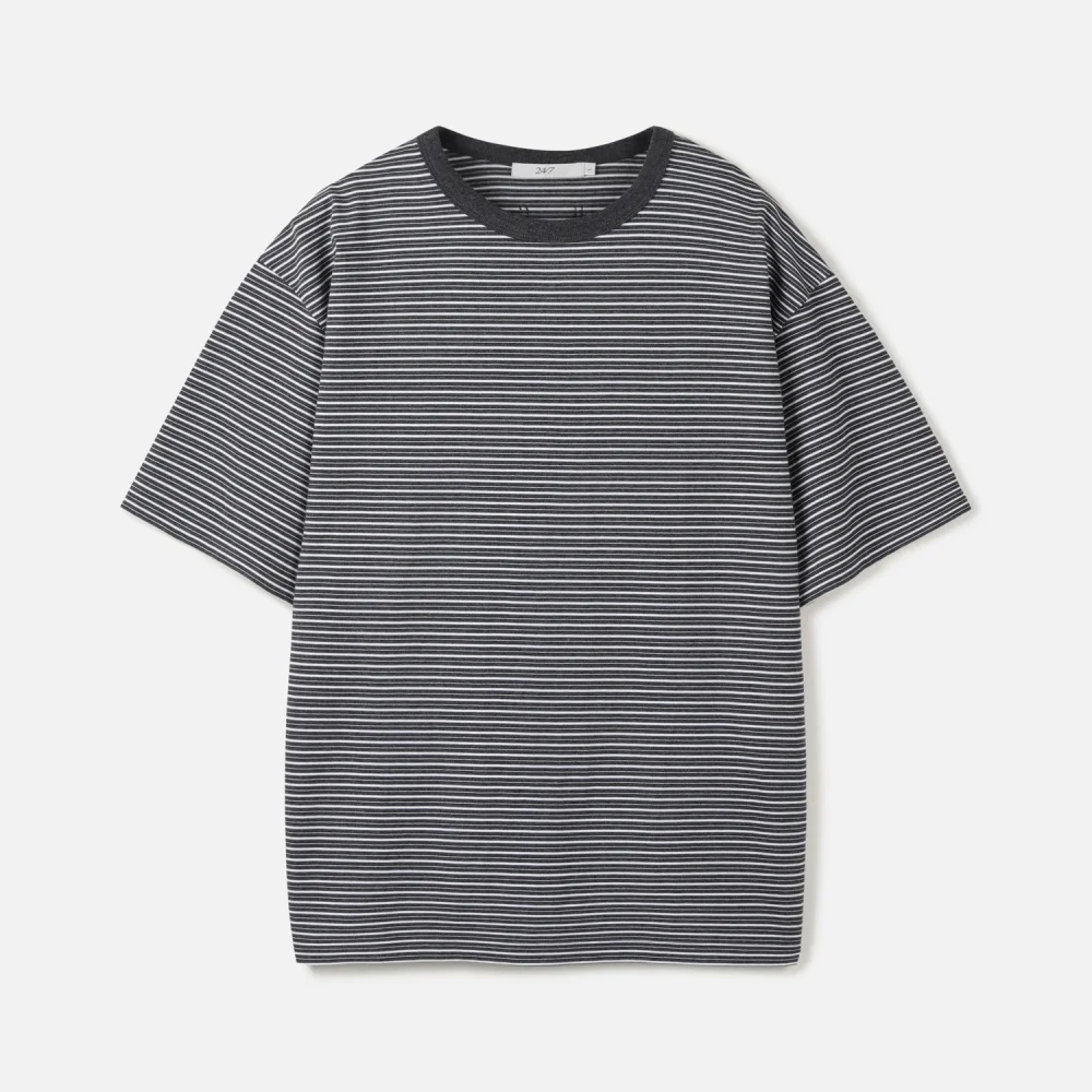 USA COTTON 32S/2 MULTI STRIPE TEE CHARCOAL (247)