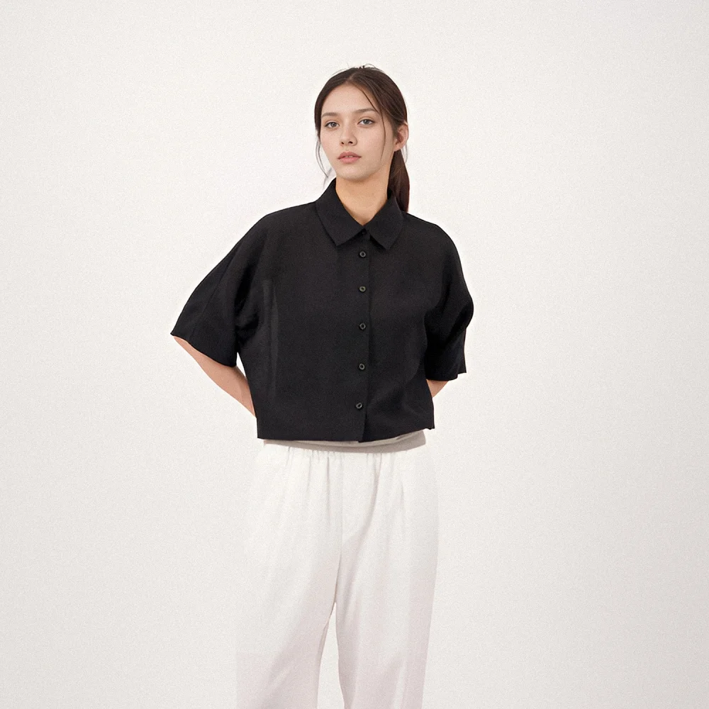 See Through Cropped Shirt _Black