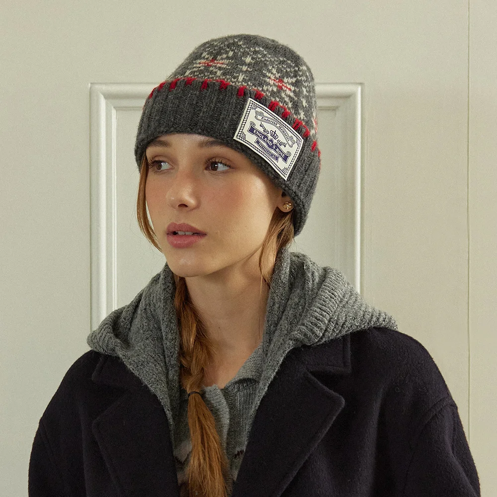 Nordic Snow Flower Beanie - Grey