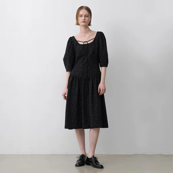 SUN FLOWER PUFF SLEEVE DRESS(OP-6248)