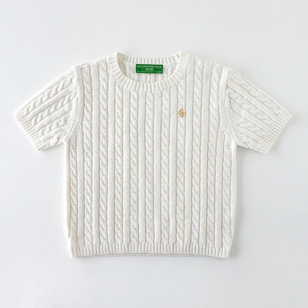 LOGO CABLE KNIT TOP - IVORY 針織衫 短袖
